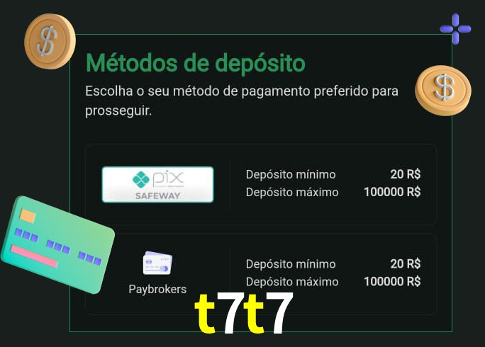 O cassino t7t7 oferece uma grande variedade de métodos de pagamento